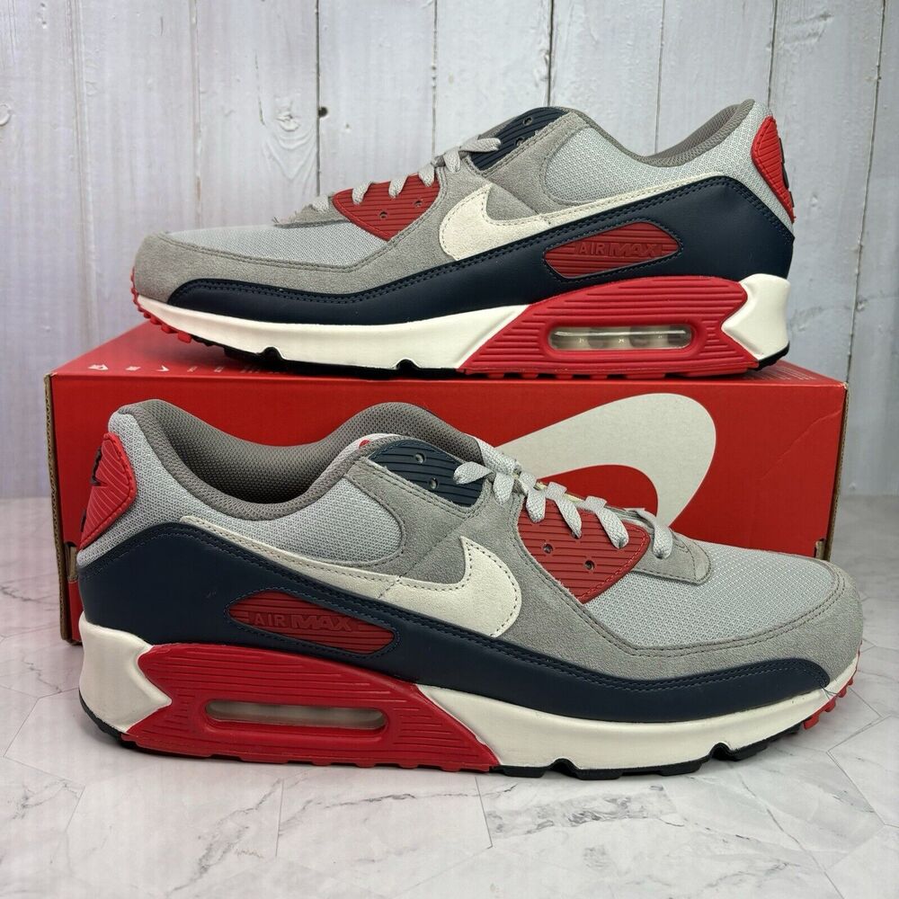 Nike Air Max 90 USA Smoke Grey Navy Red Mens Size 15 Sneakers DM0029-005 No Lid